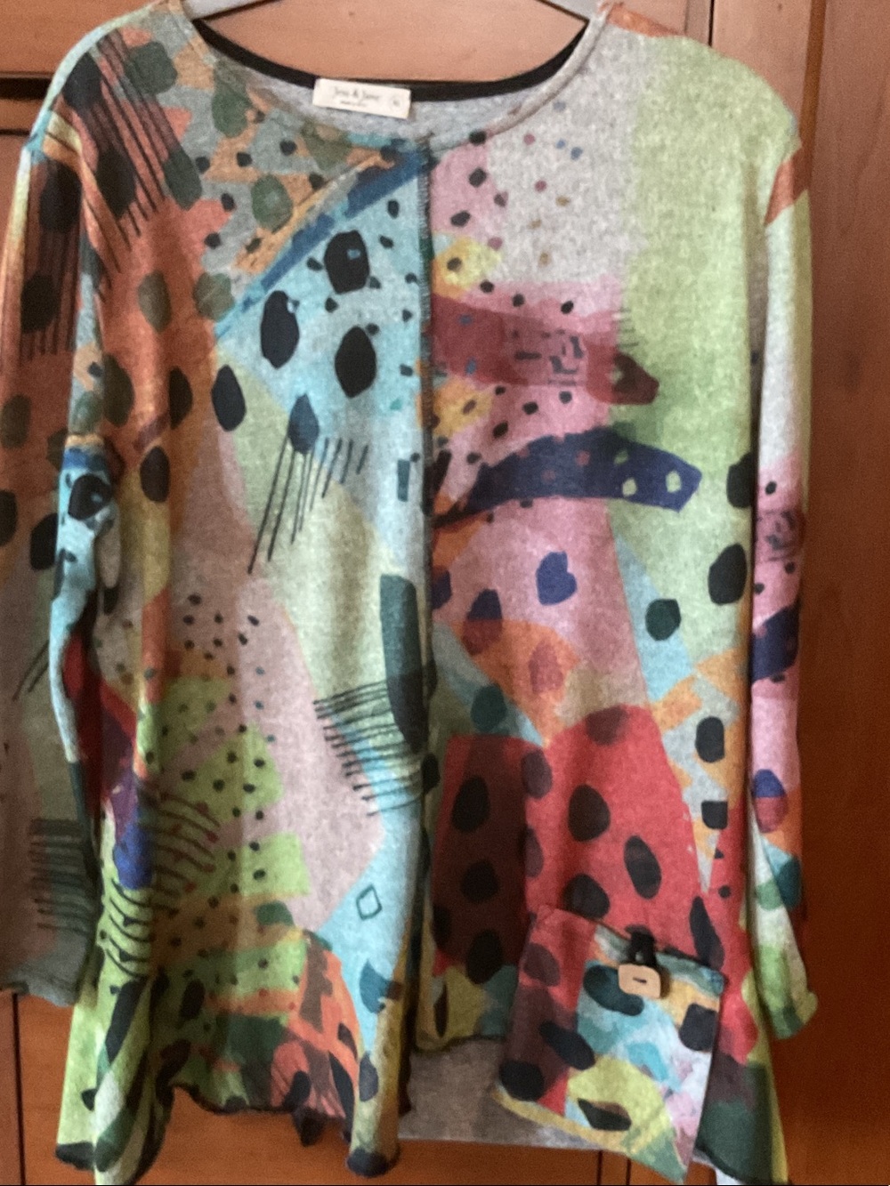 Abstract Multicolor Scoop Neck Sweater - Casual Artistic Knit